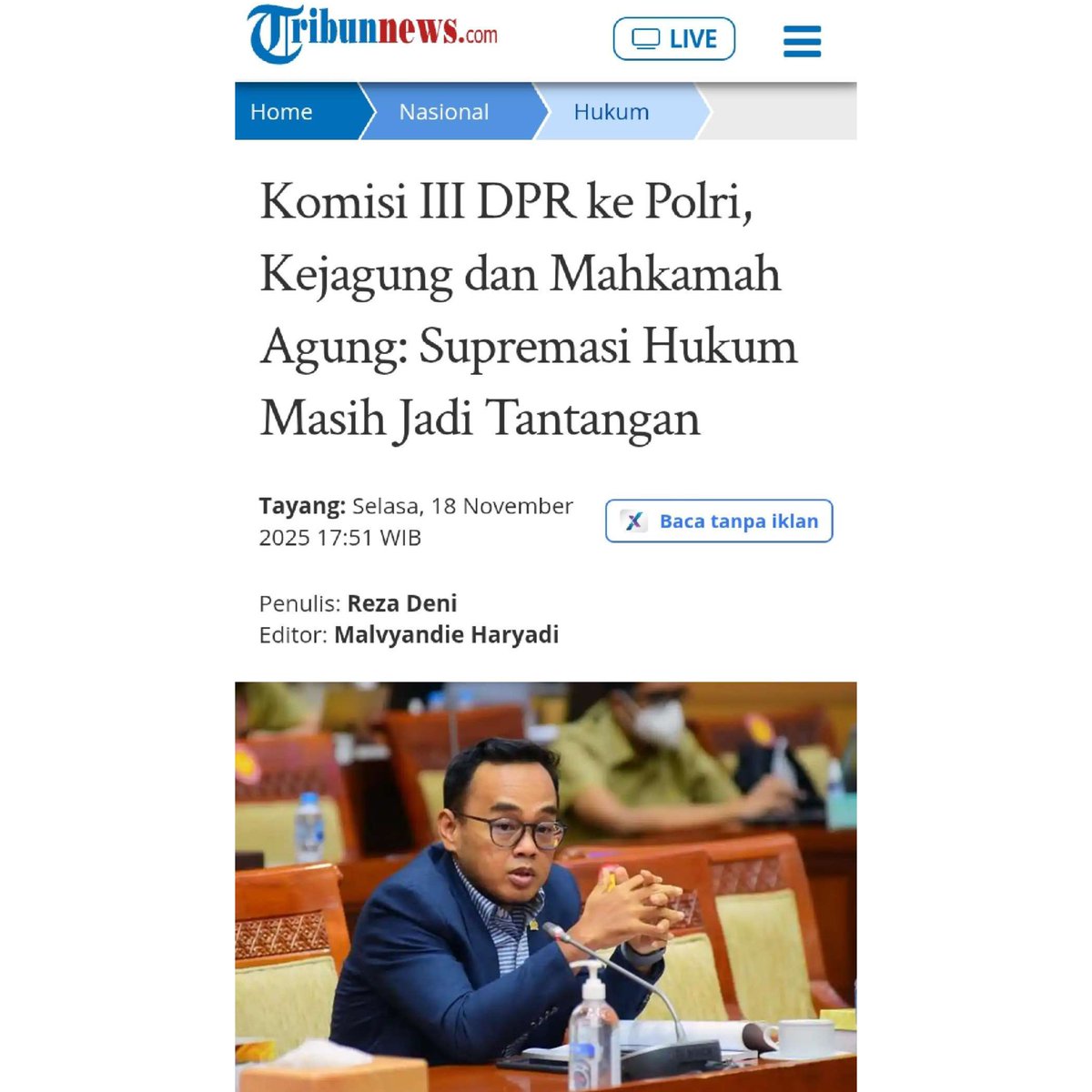 Penegakan hukum msh menimbulkan persoalan baik di Polri, Kejagung &amp; pengadilan.
DPR melalui Panja ini ingin menjadi wadah agar masyarakat bisa menyampaikan aspirasi terkait kinerja penegak hukum.   Reformasi Polri, Kejaksaan dan Pengadilan sangat mendesak !

----
Selasa Ini X