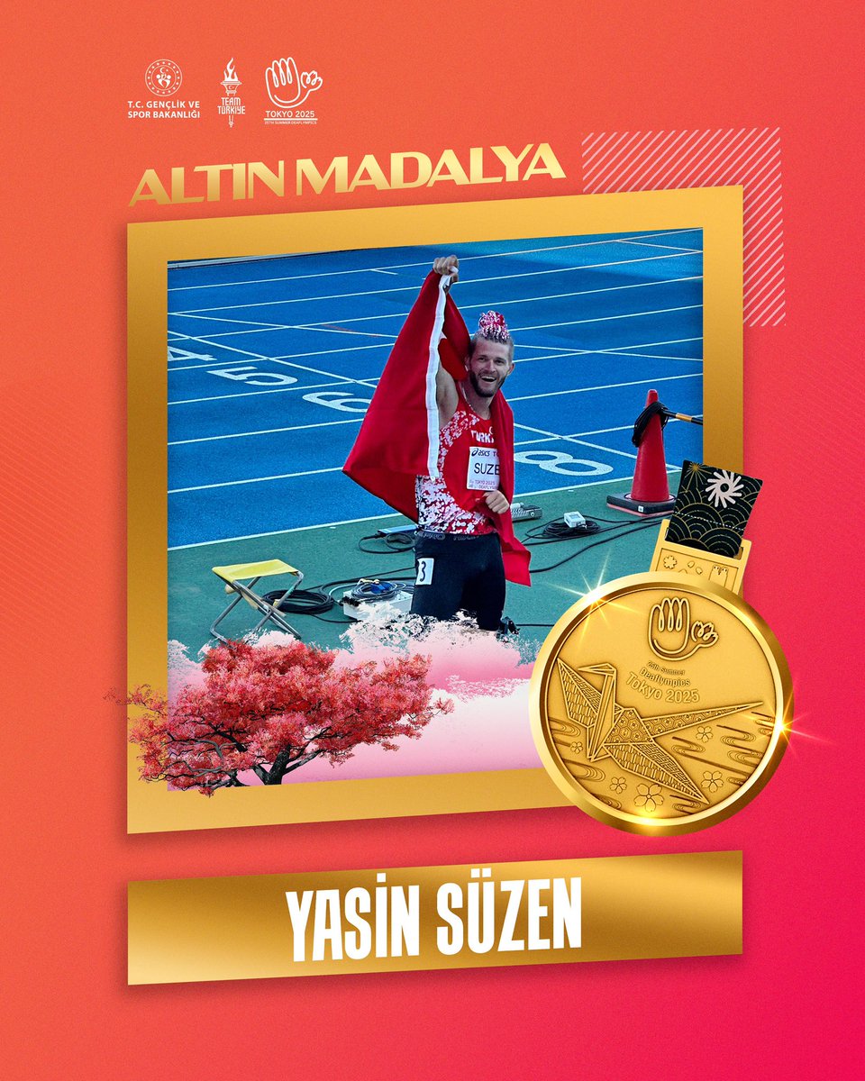 Evlatlarımız dünyanın dört bir yanında bayrağımızı dalgalandırmaya devam ediyor!🇹🇷

Deaflympics'te ilk altın madalyamız Yasin Süzen'den!🥇

Tokyo 2025 Deaflympics'te atletizm erkekler 110m engel finalinde altın madalya kazanan millî sporcumuzu tebrik ediyorum.👏🏻