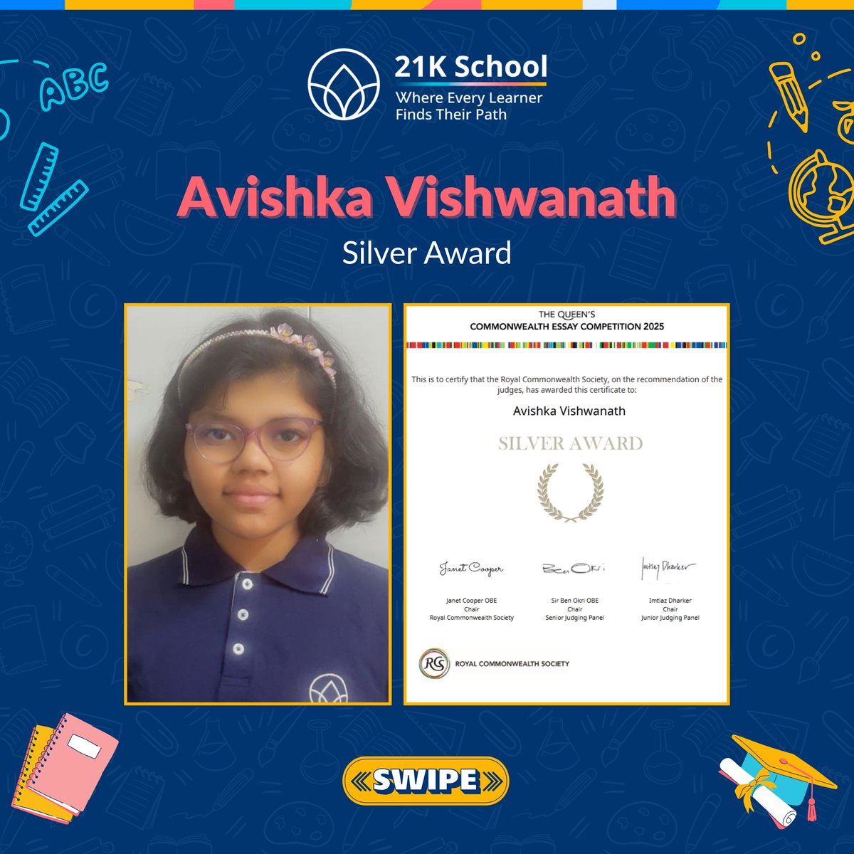 21Kschool's tweet image. We’re thrilled to celebrate four exceptional Grade 7 learners who have been recognised in the Queen’s #CommonwealthEssayCompetition 2025. 

With 53,434 entries from 56 #Commonwealth countries, their achievements speak volumes about their talent and dedication.