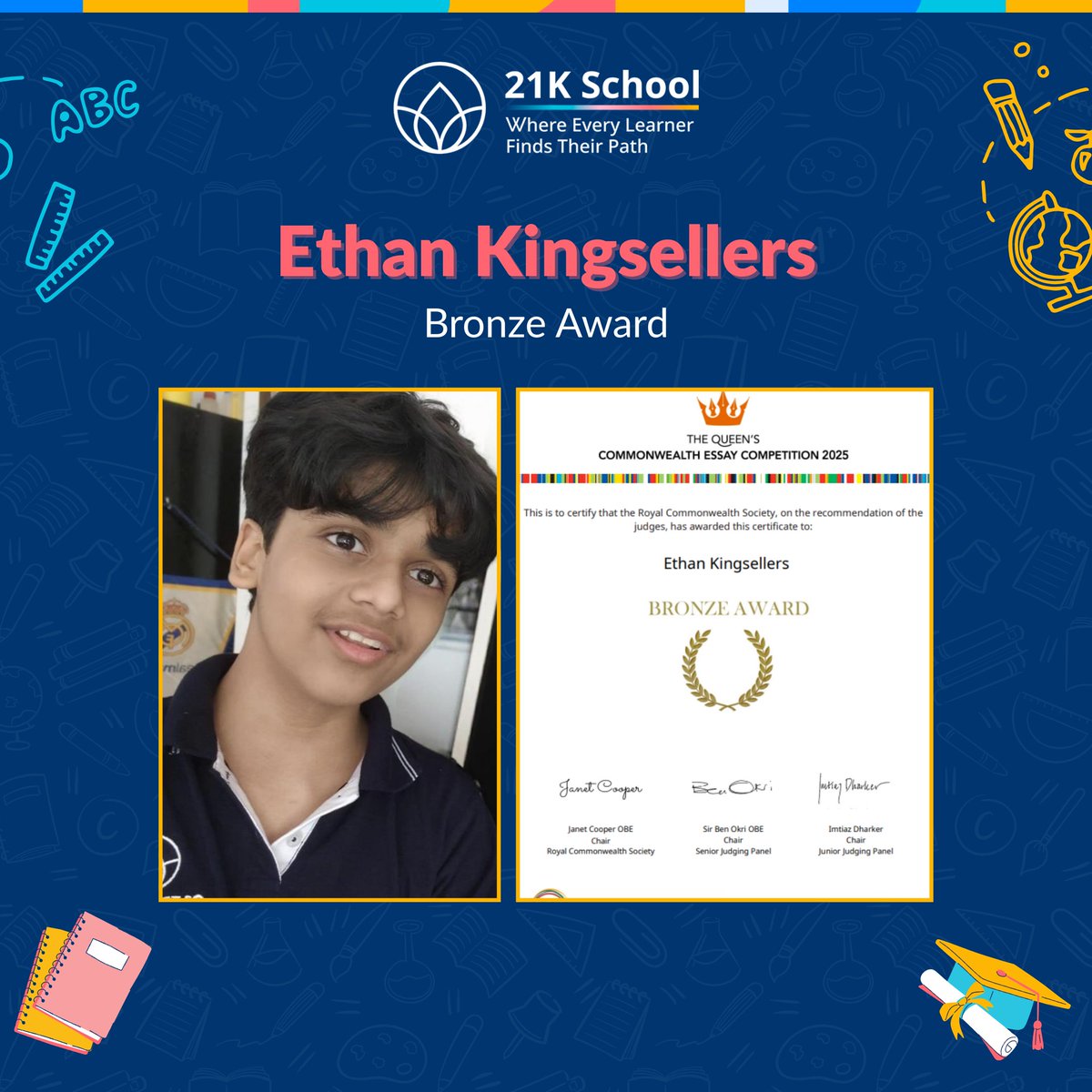 21Kschool's tweet image. We’re thrilled to celebrate four exceptional Grade 7 learners who have been recognised in the Queen’s #CommonwealthEssayCompetition 2025. 

With 53,434 entries from 56 #Commonwealth countries, their achievements speak volumes about their talent and dedication.