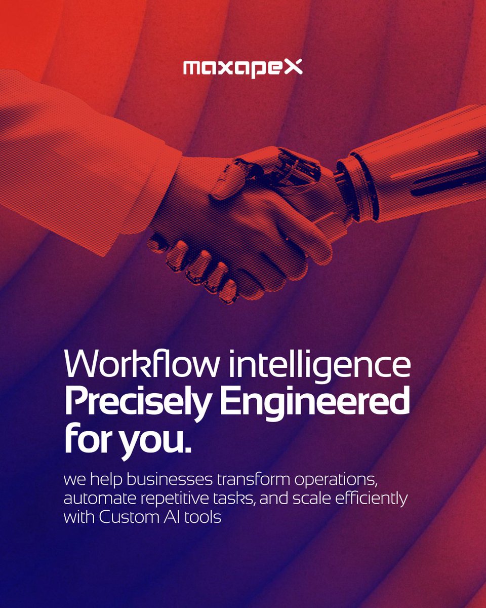 MaxApexHosting's tweet image. Maximize your efficiency and scale smarter with MaxAPEX! We provide Workflow Intelligence and Custom AI tools precisely engineered to transform your operations. maxapex.com/ai-consultancy…

#CustomAI #WorkflowAutomation #AIForBusiness #DigitalTransformation #TechInnovation #MaxAPEX
