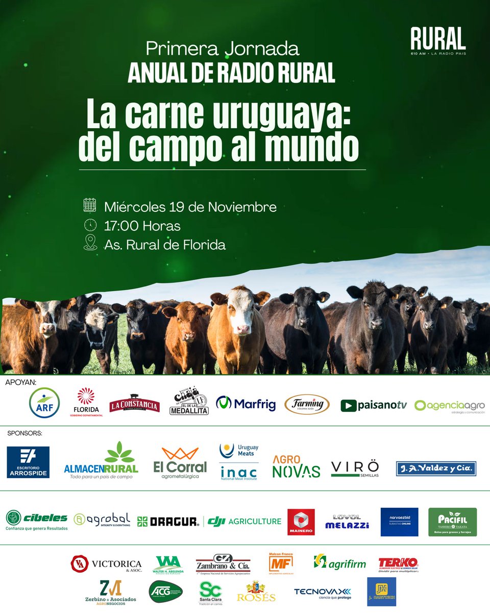 Hoy estaremos participando en la charla "La Carne Uruguaya al Mundo" en #Florida 🙌
<a href="/610Rural/">Radio Rural 610AM</a> <a href="/BlasinayAsoc/">Blasina y Asociados</a> <a href="/leonardobolla/">Leonardo Bolla</a>