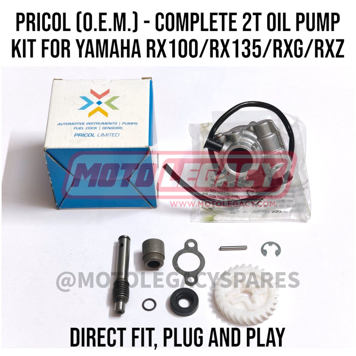 Motolegacy's tweet photo. If you love the way your RX rides, keep the lubrication perfect.

PRICOL (O.E.M.)- Complete 2T Oil Pump Kit — Compatible with RX100 / RX135 / RXG / RXZ

✔️ Plug &amp; Play
✔️ Smooth, reliable oil feed
✔️ OEM build — no guesswork

WhatsApp to order: 7075444950 / 7075444952 https://t.co/NZbSkNWIPN