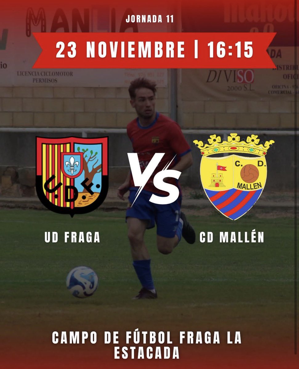 JORNADA 11

⚽️ UD Fraga 🆚 CD Mallén
🕢 16:15 h
📍Campo de fútbol Fraga La estacada

AÚPA MALLÉN❤️💙
