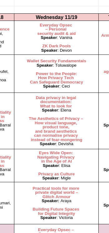 今天在 EFDevcon 有隐私相关的活动哦☀️

 - zkTLS 日 @PrivacyEthereum
 - 隐私社区中心的法律、合规和治理日
- Women in Web3 社区中心 @winprivacy 的实用隐私

场馆外
- 