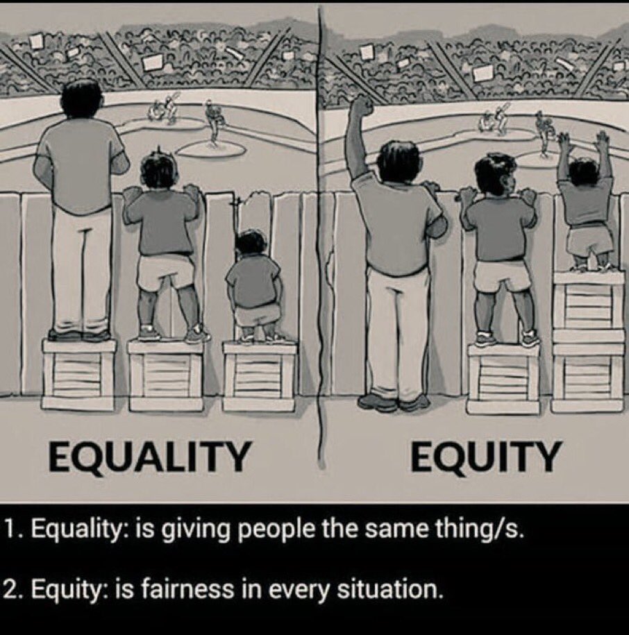 Pronuncefais's tweet image. Difference between Equality and Equity.