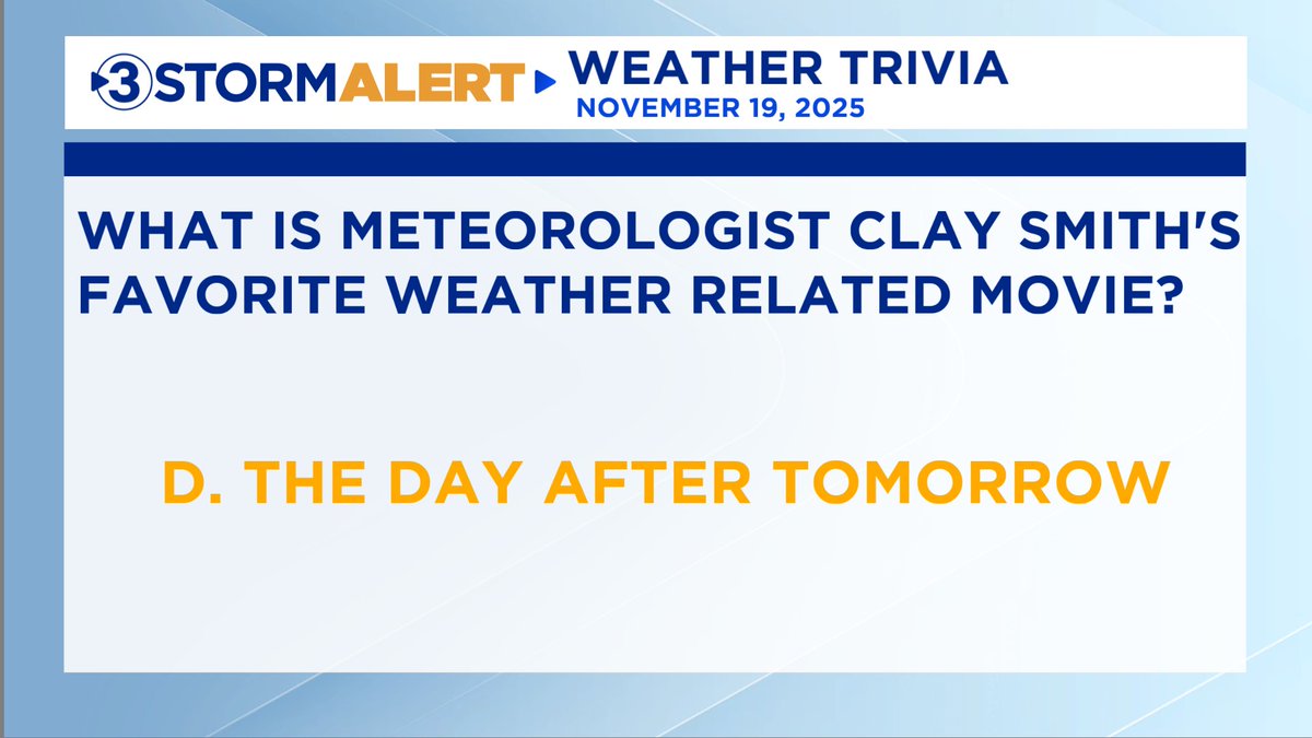 ClayLocal3's tweet image. The answer to this week&apos;s weather trivia was D!