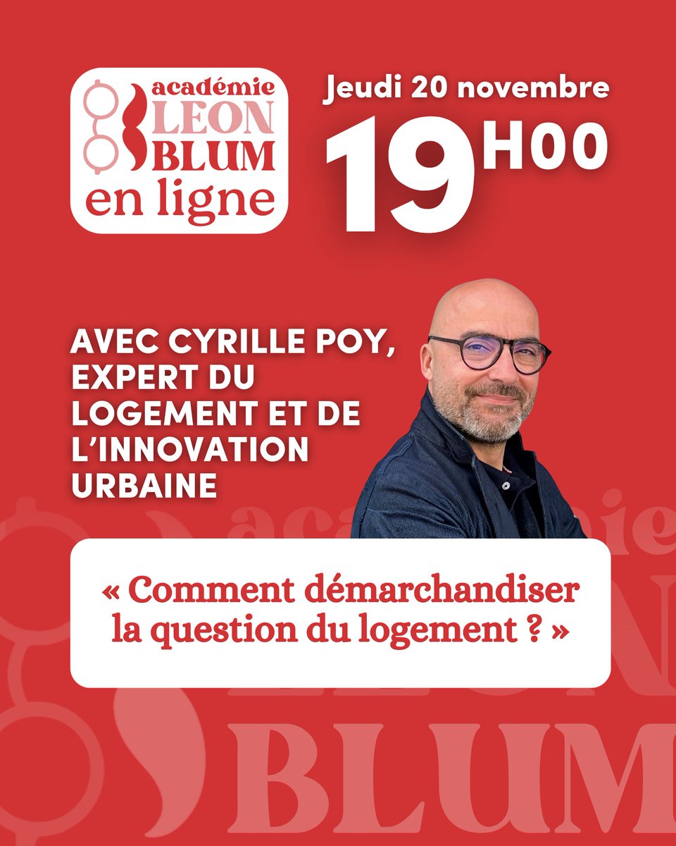 Nouvelle session des Jeudis Léon Blum ! 🎓

Avec Cyrille Poy, expert du logement et de l’innovation urbaine.

🗓️ Jeudi 20 nov. — 19h à 20h, en visio.

→ bit.ly/jeudiALB