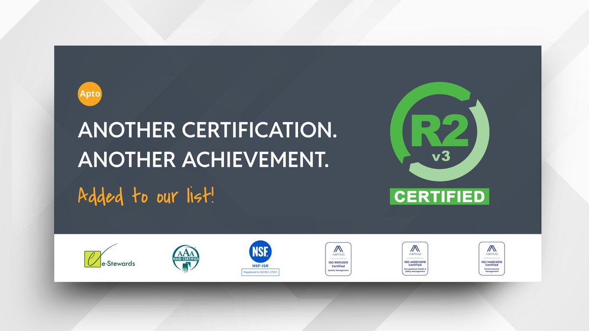 AptoSolutionsUS's tweet image. We’re proud to share that our Atlanta facility is now R2v3 certified, marking a new milestone in our commitment to responsible recycling, data security, and industry leadership.
hubs.ly/Q03TZ0XZ0

#ITADCertified #DataSecurity #DataCenter #Sustainability