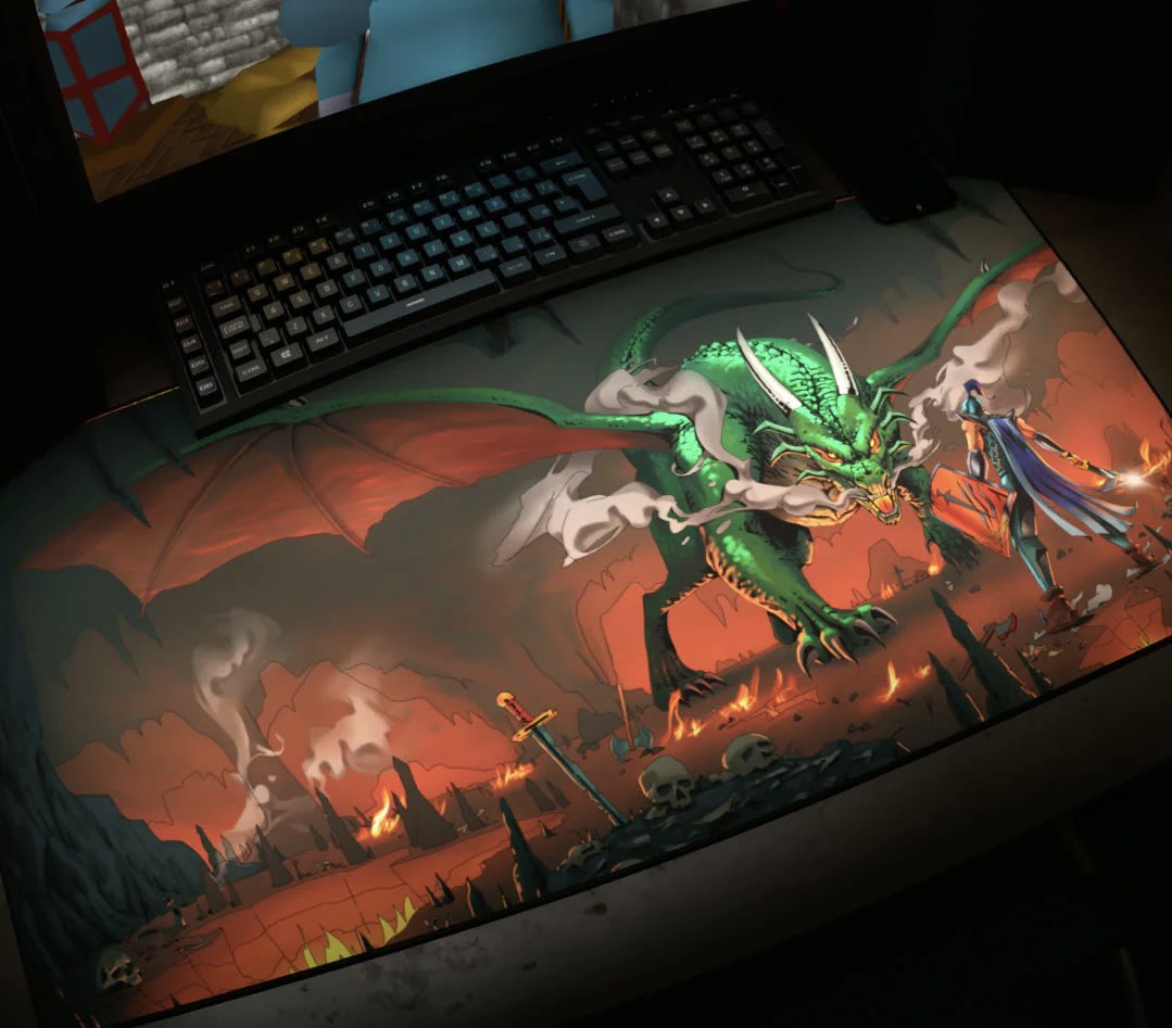 Check out this awesome #OSRS Elvarg "The Duel" Desk Mat! 👀 

👨‍🎨 Artwork designed by RuneCrafted

Check out <a href="/CreatorCrafted/">CreatorCrafted</a> website to view all their amazing Desk Mats and many more #Runescape products! 🛒

🔗 creatorcrafted.com 👈

Use my discount code 👉 99SlayerTab