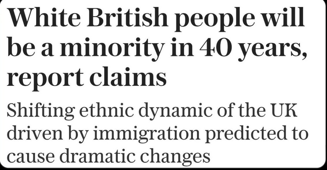 <a href="/ShabanaMahmood/">Shabana Mahmood MP</a> Seems no matter how we ask, how we vote or how we protest... the British Government will carry on allowing uncontrolled mass immigration indefinitely.

White Brits will become a minority in 40 years... We will be gone entirely in 100.

Replacement theory is no longer a theory.