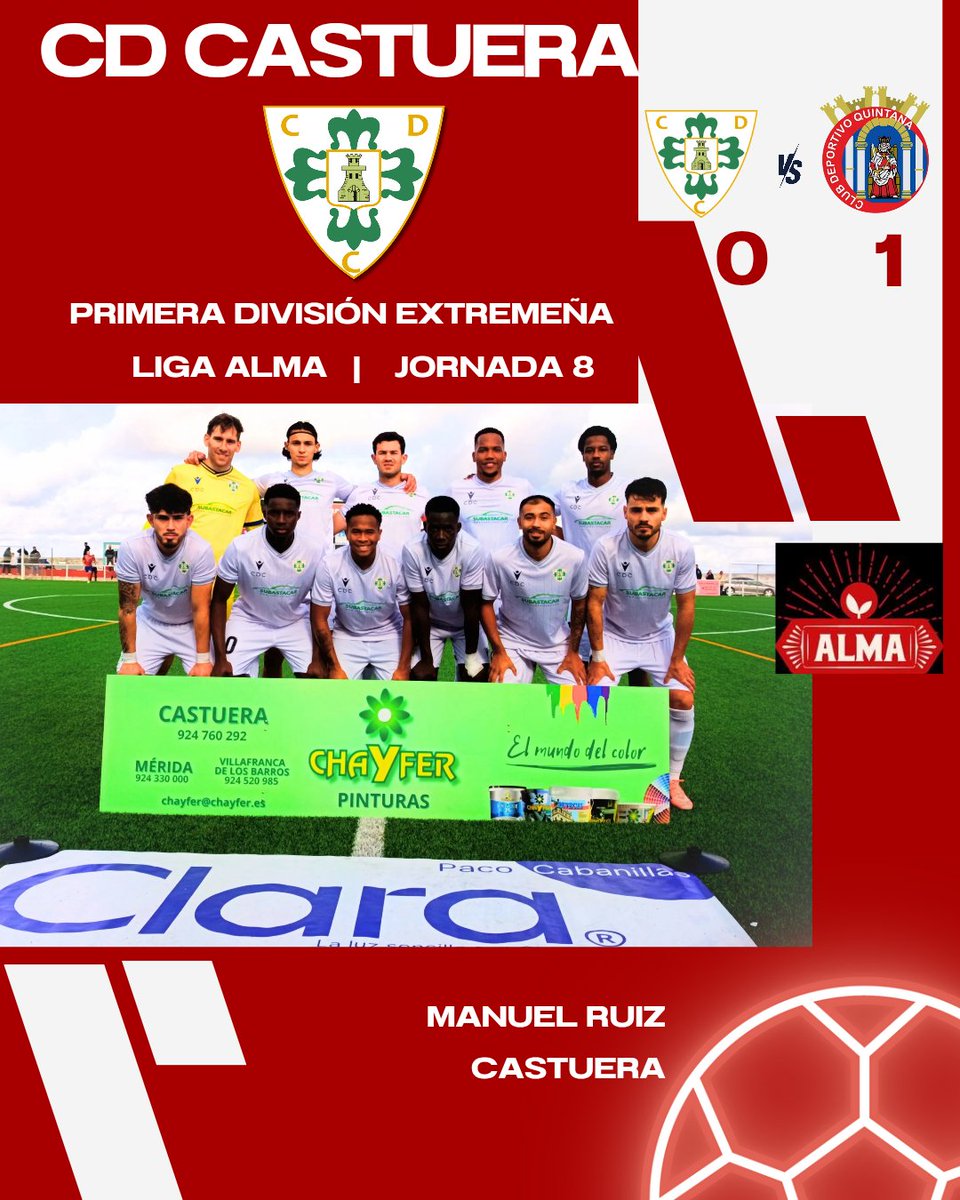 CD Castuera 0 - 1 CD Quintana
"Un Penalti Inesperado Condena al Castuera"
Castuera, 16 de noviembre. La mañana dominical en Castuera nos regaló un duelo de alta intensidad entre el CD Castuera y el CD Quintana en la octava jornada de la Liga Alma
