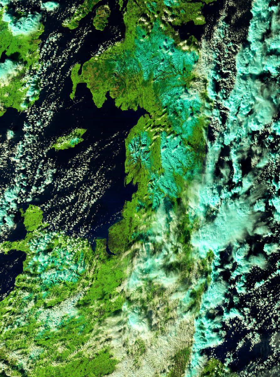 From a NOAA 21 pass at 11:45 UTC - a crop of Northern UK/Scotland - Lake district, Pennines and Scotland having plenty of snow.