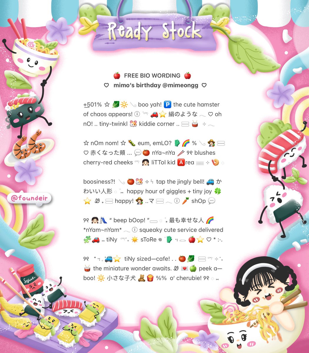 ˚₊ ♡  help retweet?  tysm! ֯  ⊹ 💕🥛

ꕀ  🎀  𖦹   |   haloo akak! 🫧🚌 dalam rangka birthday kak mimo! 𖠗  ꒰ <a href="/mimeongg/">mimo🪐 — si paling esfj⋆˚꩜｡</a> ꒱  യ   . . aku ada 5 free bio wording nih! 🥣🐣 yuk cek rulesnya dibawah ini. 🍀🌸

📆 END : 20 Nov 2025 

𓄼 𓂋  #zonauang  #TheCharmOfMimo ⊹