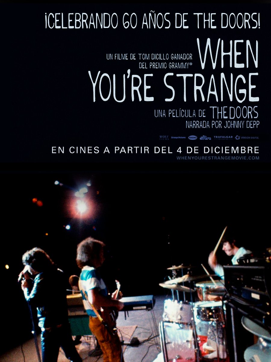 versiondigital's tweet image. 🎬 “When You’re Strange” regresa restaurada en 4K. La historia de The Doors narrada por Johnny Depp y reconocida con un GRAMMY® vuelve por tiempo limitado para celebrar los 60 años del grupo.
📅 4 y 6 de diciembre.
🎟️ Entradas a la venta.