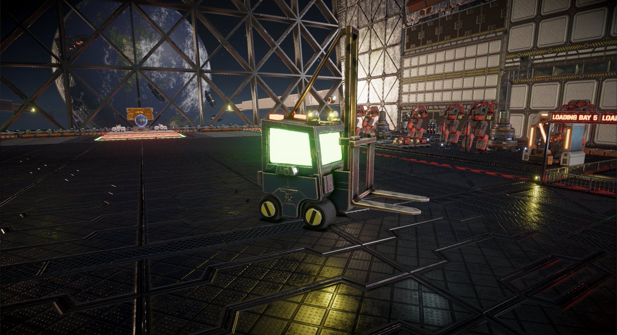 BadlyWe's tweet image. This is Klaus the forklift.
Can you drive it about the hanger bay? - Yes.
Does it add any functionality to the core gameplay loop? - No.
Is it a pointless frivolous addition to the game? - Yes.🚜
#indiegame #indiedev #madewithunity