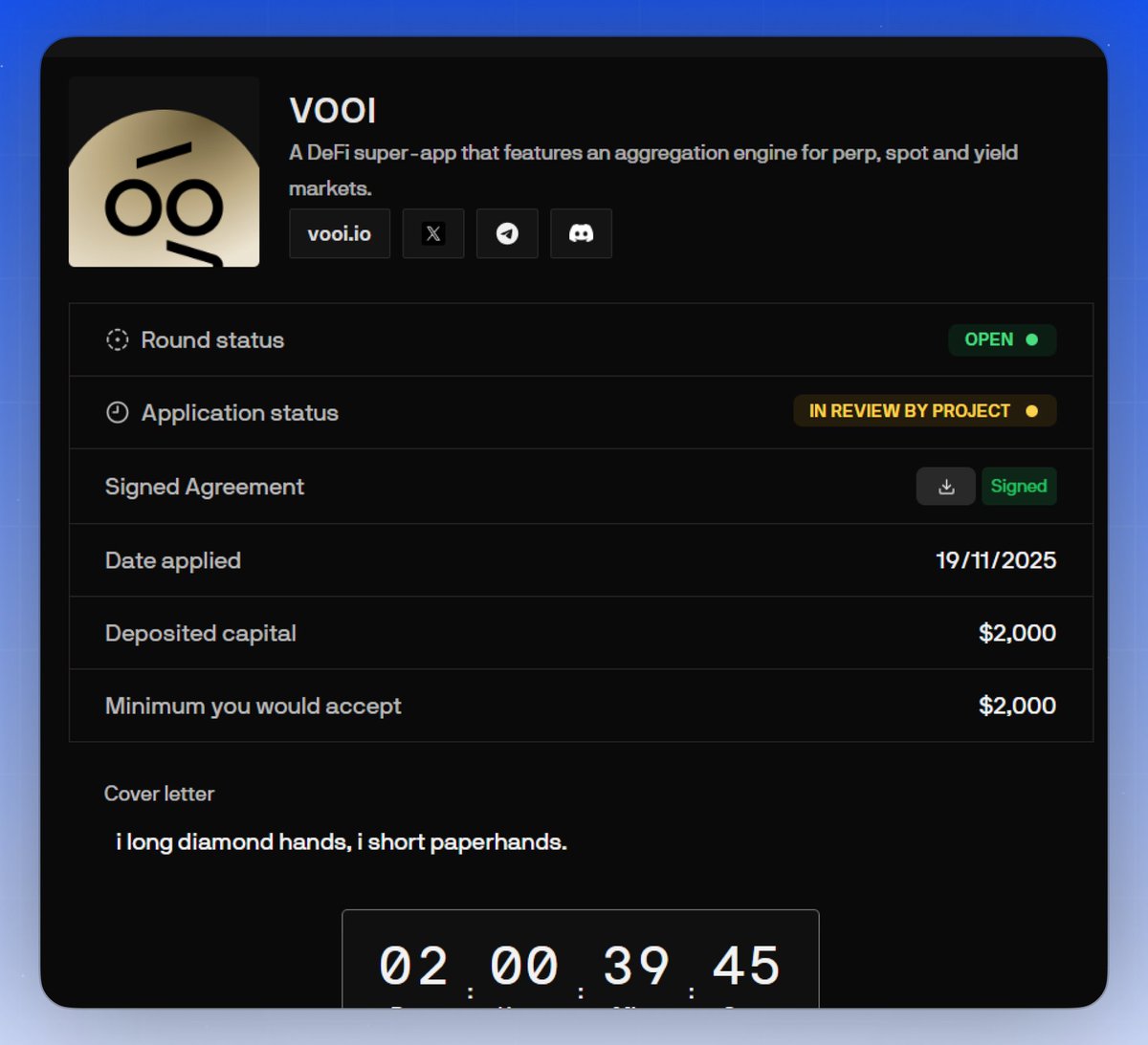submitted my application for <a href="/vooi_io/">vooi</a> via legion.

binance labs backed, chain abstraction = gasless across 17+ chains. 

yeah it's another aggregator, but competition is good. and they got attention - 16x oversubscribed already.

presales are excessively diluted now so not
