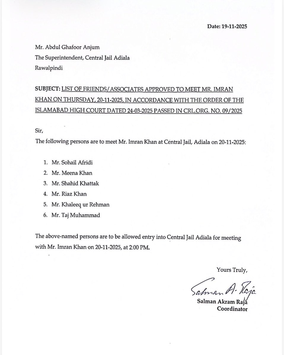 NaeemPanjuthaa's tweet image. عمران خان سے کل ملاقات کی لسٹ جیل حکام کو بھجوا دی 

سہیل آفریدی ،مینا خان ،شاہد خٹک،ریاض ،خلیق الرحمن ،تاج محمد کل ملاقات کے لیے جائیں .