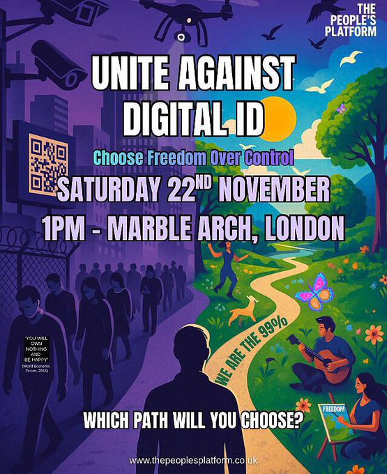 GezzaSezza's tweet photo. @CoviLeaks Why are you not promoting the People's Platform March THIS Saturday @ 1.00pm Marble Arch 'Unite against Digital ID'? You know about it. Aren't we all in this together? https://t.co/BeShwz4zL6
