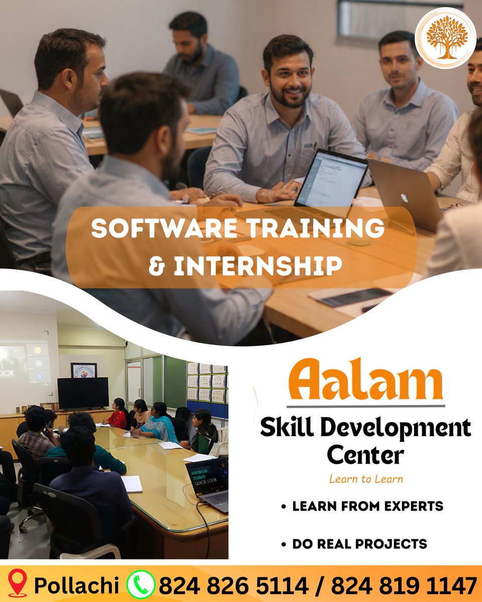AalamCenter's tweet image. Transform Your Skills with Live Project Experience
Enroll in our Software Internship &amp;amp; Training in Pollachi and learn directly from industry professionals.
#InternshipProgram #JobReady #TechCareer #WorkOnRealProjects #Pollachi #TamilNadu #Developers