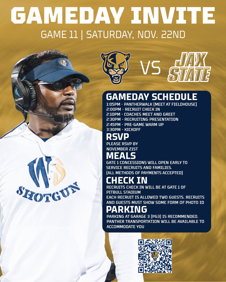 Recruits, here's the last opportunity to help us #PACKTHECAGE this season! RSVP and come out as we send off our <a href="/FIUFootball/">FIU Football</a>  Senior Panthers. 🐾🏟️

🔗questionnaires.armssoftware.com/2b8108599e7f