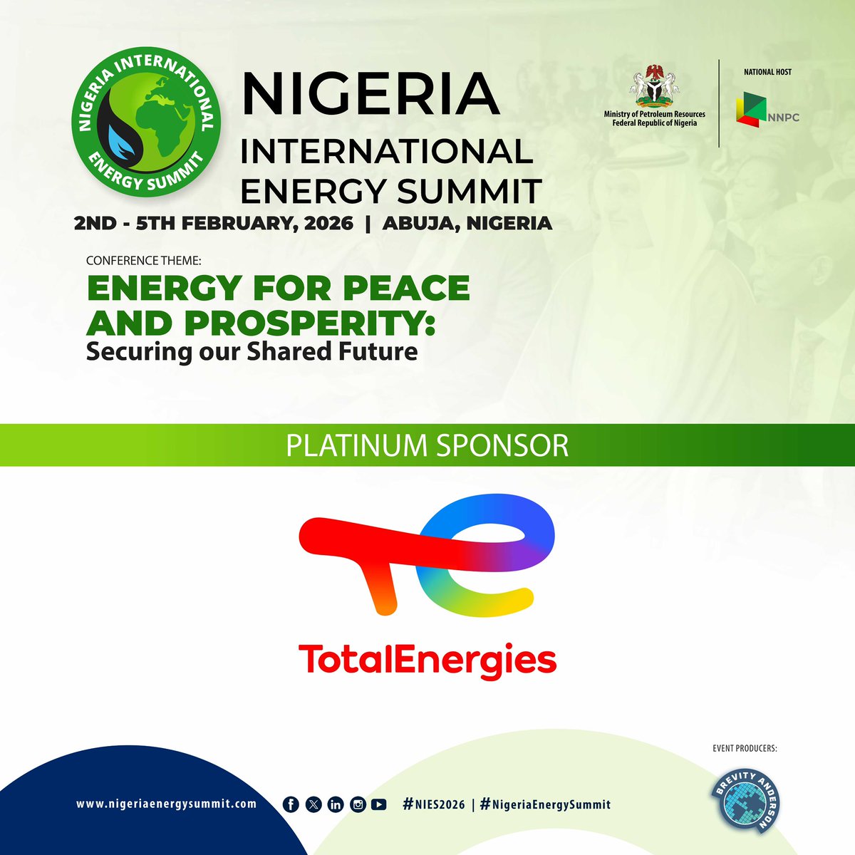 We are proud to announce Total Energies @totalenergies_ng as a Platinum Sponsor of NIES 2026.
Join us at NIES 2026 to connect with Total Energies and other industry leaders who are shaping the future of energy through technology and innovation.