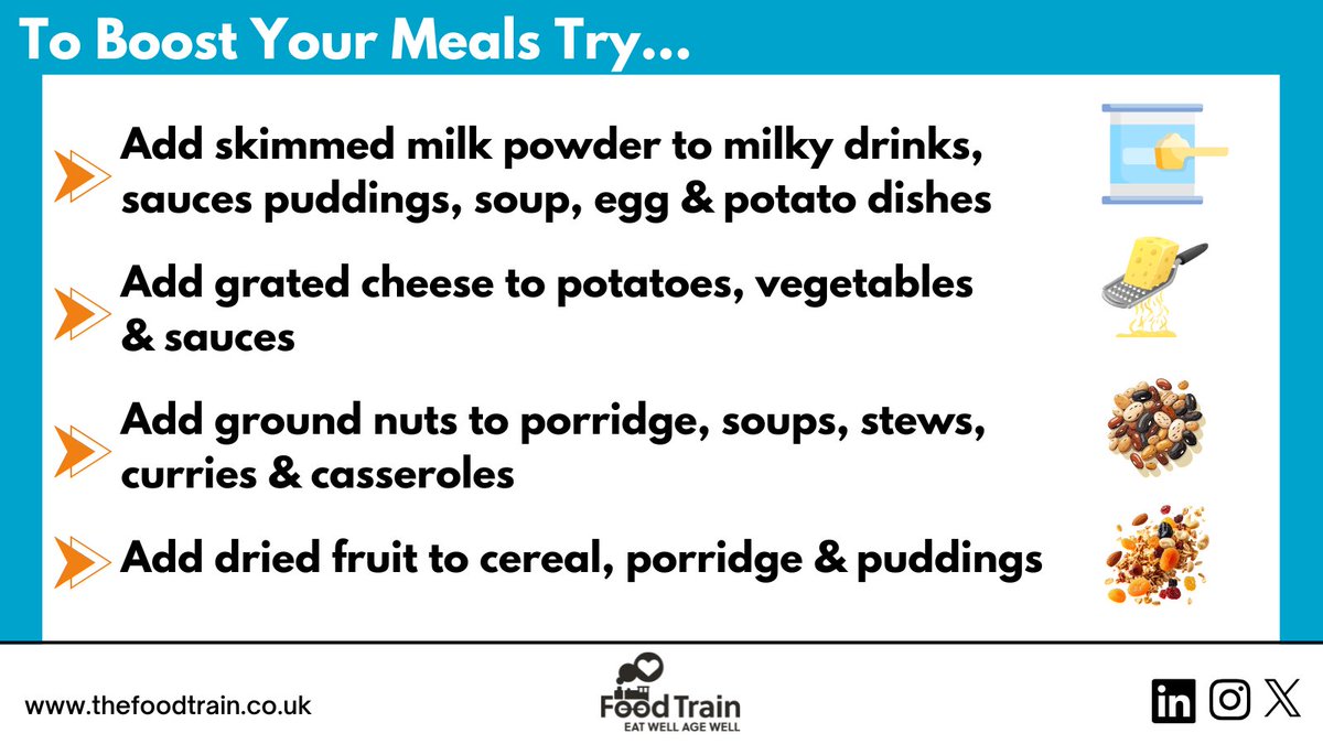 Food based approaches work best when supporting older people at risk of malnutrition

There are lots of small changes people can make to fortify the food they are already eating to help to meet their nutritional needs.

More resources bit.ly/3WPeaac

#UKMAW2025