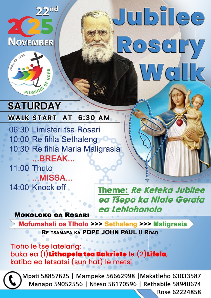 tsepo_bernard's tweet image. #LsTwitter #LsX
My dear Catholic brothers and sisters, you are invited to the rosary walk, re lo tsamaea ka tṣ̌epo le ntate Gérard ea Lehlohonolo ntse re rapela rosary.