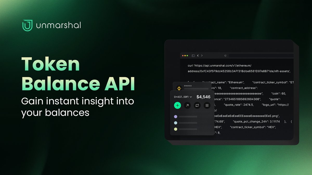 UnmarshalAI's tweet image. Need token balances for any wallet, across chains? 🔍

Unmarshal’s Token Balance API gives you real-time, accurate balances for native coins &amp;amp; tokens across 50+ chains in just one single query.

Learn More: unmarshal.ai