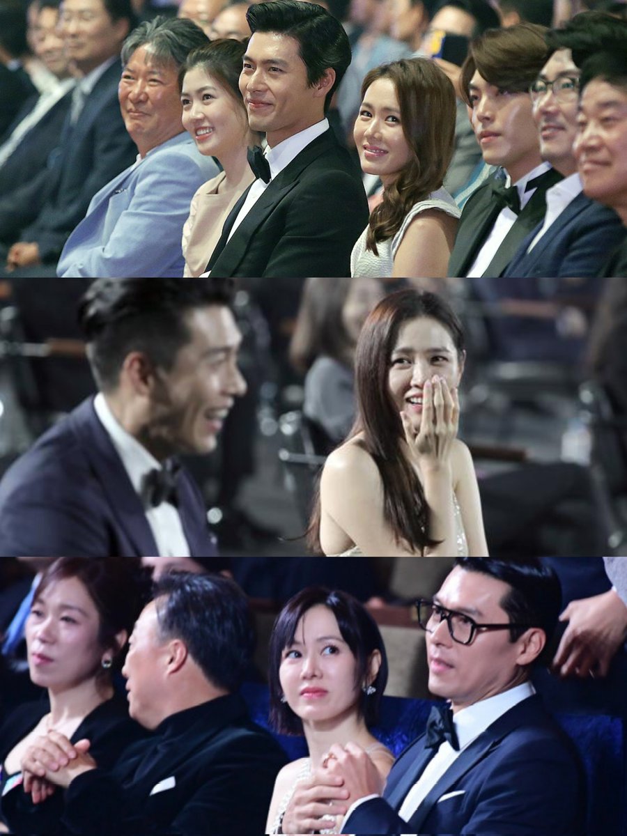 hyunbinsarchive's tweet image. hyun bin and son yejin being seatmates at award shows over the years 🏆🤧