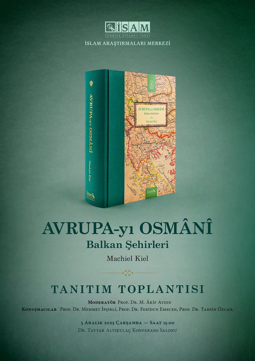 Prof. Dr. Machiel Kiel’in Türkiye Diyanet Vakfı İslâm Ansiklopedisi (DİA) için kaleme aldığı maddelerden oluşan ve İSAM Yayınları tarafından hazırlanarak geçtiğimiz aylarda yayınlanan Avrupa-yı Osmânî adlı eserin tanıtım toplantısı 3 Aralık2025 Çarşamba günü İSAM Dr. Tayyar