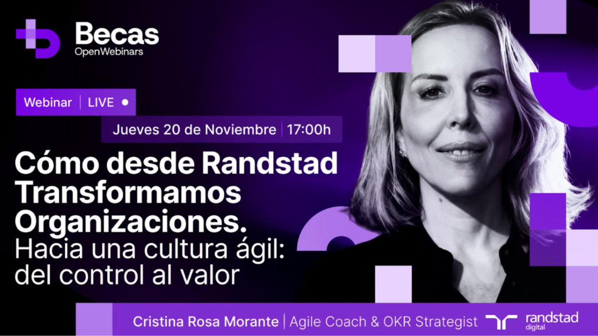 openwebinars's tweet image. #BecasOpenWebinars renueva su alianza con Randstad Digital España. 

😃 Y para celebrarlo...

¡Este jueves lanzamos un evento conjunto!

Cómo desde Randstad Transformamos Organizaciones. Hacia una cultura ágil.

▫️ Con Cristina Rosa Morante, Agile Coach &amp;amp; OKR Strategist en…