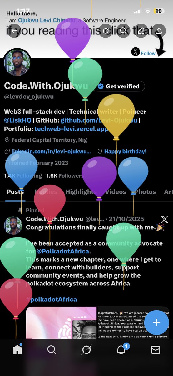 levdev_ojukwu's tweet image. Product of God’s grace and more 🙏❤️

Yo fam. It’s that time of the year again when I get free balloon pops from X.

I’m grateful to God for how far he has brought me, and where he’s still taking me.

Happy birthday Levi. 🎈🎉🍾