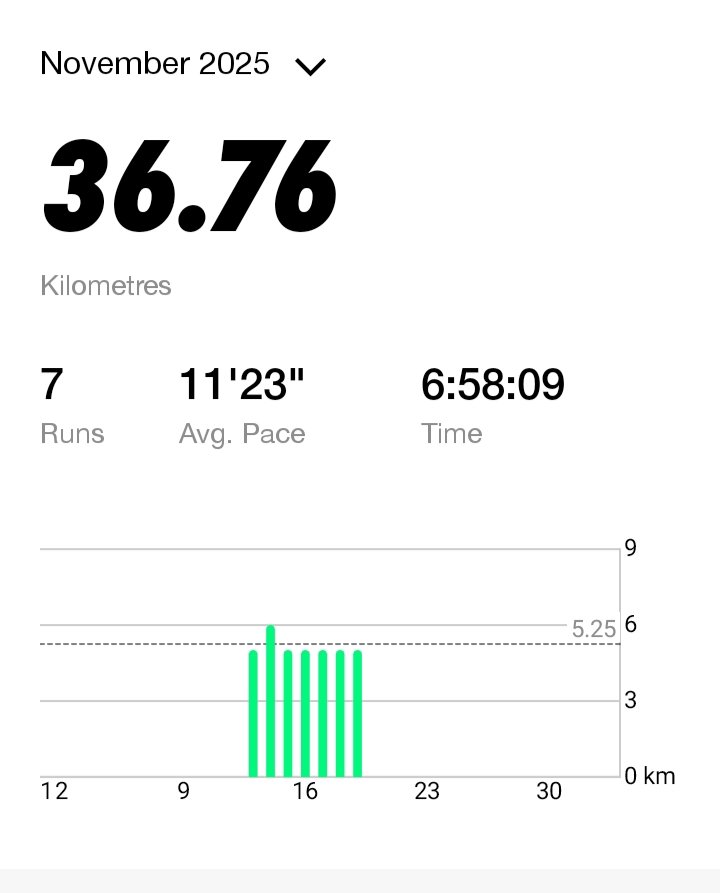 gaurav_krishnan's tweet image. 13.11.25 to 19.11.25 ✅ 5 km everyday for a week.. Need to keep it consistent 🏃🏽‍♂️💪🏻