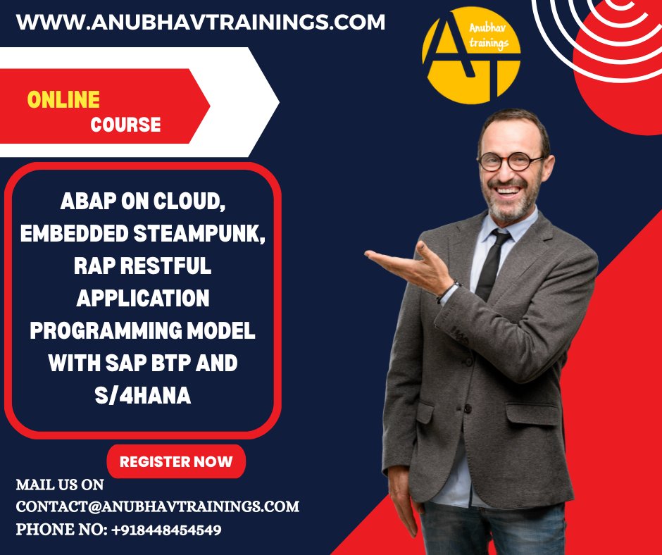 Awasthi1Vedika's tweet image. Join Now: Anubhav Training – The Best Choice for SAP ABAP on Cloud Online Training
#anubhavtrainings #onlinetrainingprogram #sapcourse #aoc #rapcourse
Mail us at contact@anubhavtrainings.com
Website: anubhavtrainings.com
Phone No: +918448454549