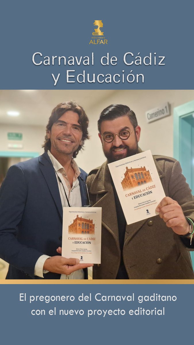 El ilusionante proyecto CARNAVAL DE CÁDIZ Y EDUCACIÓN ya está en manos de su pregonero <a href="/_ManuSanchez_/">Manu Sánchez</a> 🙏😉
Coordinado por el magnífico <a href="/alvaroperezUNIR/">Álvaro Pérez</a> y Joaquín Revuelta. ¡Ah! Y prólogo de Vera Luque, ¡casi ná! Edición a cargo de <a href="/Alvaro_Lorenz/">Álvaro Lorenzana</a> 
Pronto, presentación en Cádiz