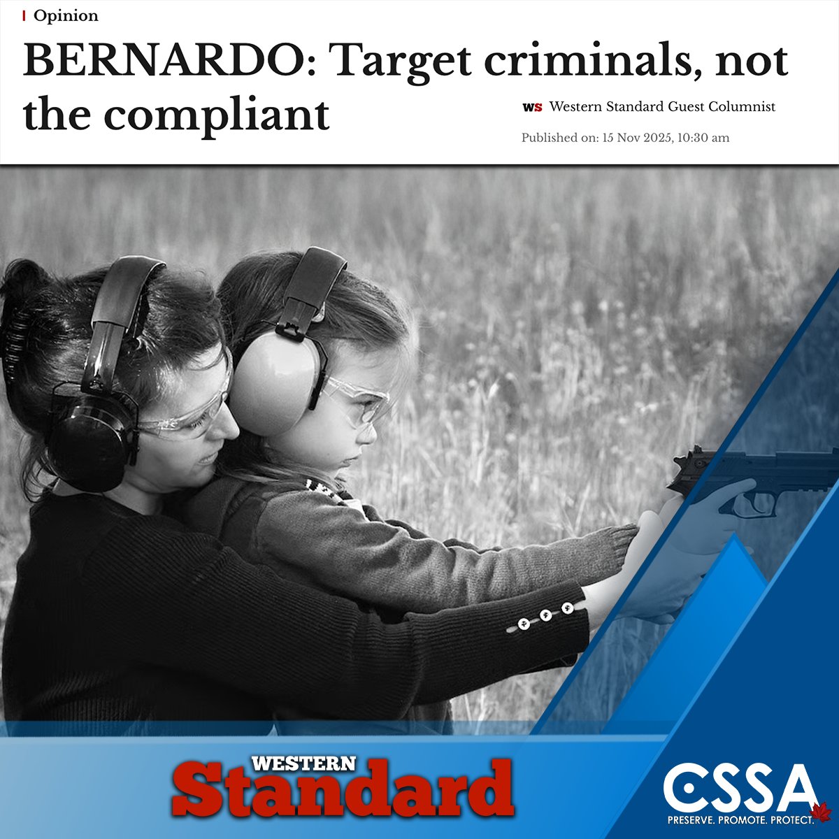 CSSA_CILA's tweet image. On November 15, 2025, the Western Standard published an opinion piece by our Executive Director, Tony Bernardo, titled “Target criminals, not the compliant.”

Canadian firearms owners are among the most vetted and responsible citizens. Yet Ottawa’s approach punishes the lawful…