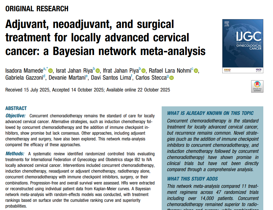 theisamamede's tweet photo. 🚀 Our new Bayesian network meta-analysis on treatments for LACC is out now!
We compare 11 strategies across 47 RCTs — reaffirming CCRT as the backbone while highlighting promising ICI and IC approaches.
@metaacademy_ofc 

🔗Read here: https://t.co/vWTXnyx0G5 https://t.co/6Sc1dQvYbs