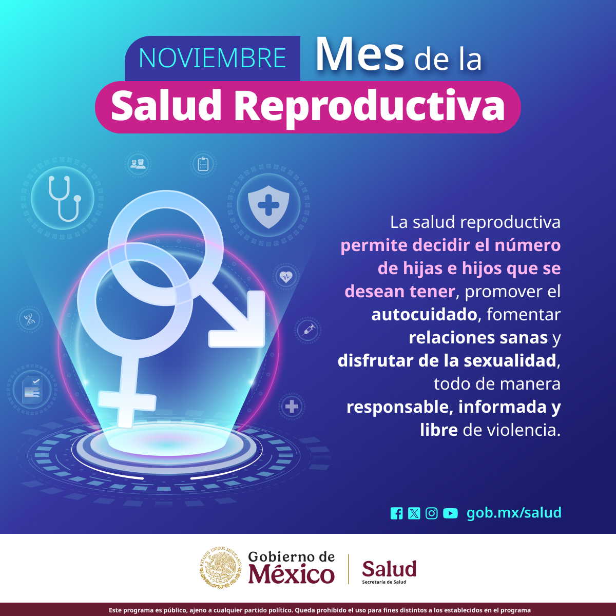 Ens_HRRB's tweet image. Noviembre | Mes de la #SaludReproductiva 📷
Se conmemora con el propósito de crear conciencia sobre el derecho de todas las personas a decidir, de manera libre y responsable, sobre su sexualidad y su salud reproductiva, sin discriminación ni violencia.
#HRRB