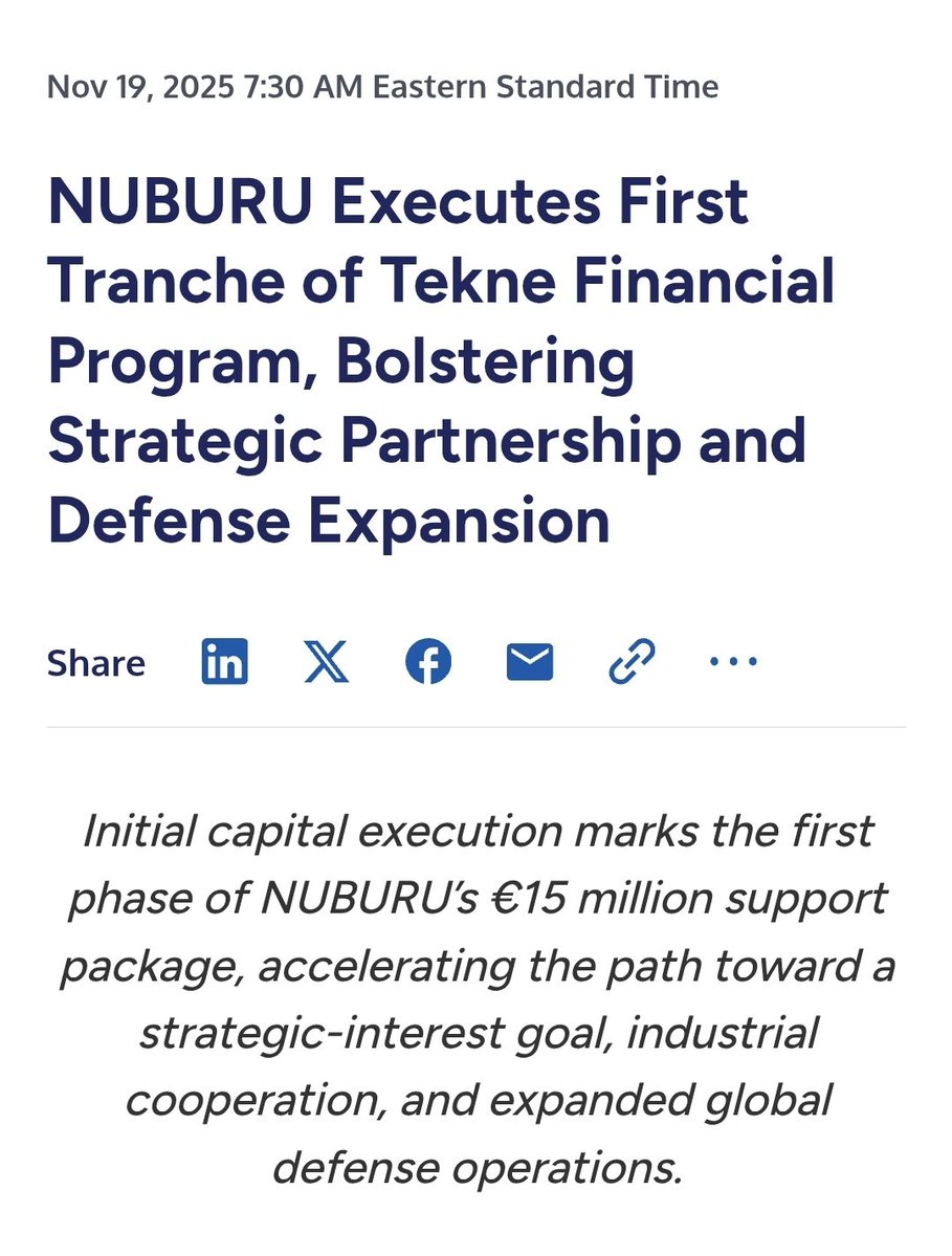 OdaSkillsInvest's tweet image. $BURU 🚨 €2M Tekne tranche EXECUTED TODAY! First slice of €15M package + Network Contract by Nov 30 = JV locked. Maddox drone JV + Golden Power YE. Defense stack loading! 📈 volume 43.87K waking up 📊 Bulls to $0.35+? 🔥 #BURU #DefenseTech NFA #Pennystocks #stockstowatch 🍿📊