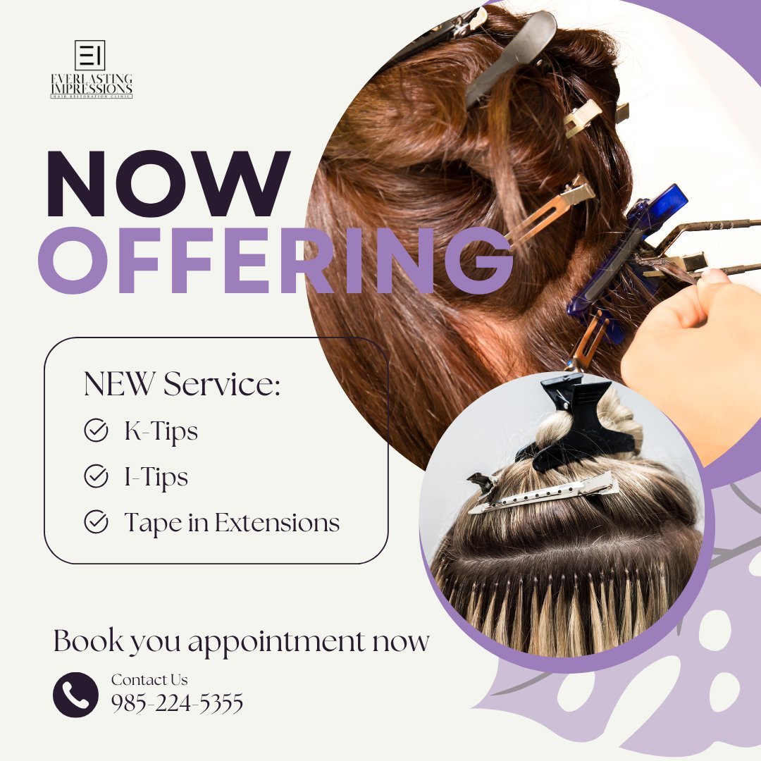WilmaGrosEI's tweet image. Level up your look with our premium K-Tips, I-Tips, and Tape-In Extensions — customized for natural blend, maximum comfort, and long-lasting volume.

Book your transformation today!
Message us: 985-224-5355

#PremiumHairExtensions #SeamlessExtensions #luxurysalon #HairRestoration