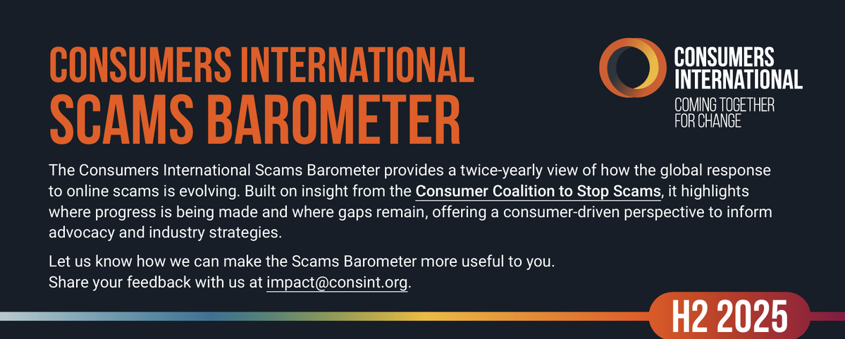 ConsumerVoiceIn's tweet image. Technology enables #onlinescams to spread faster and look more convincing. Protecting consumers requires harmonised global efforts. Consumers International has launched two new tools to help:

A Global Action Agenda for governments to follow
A Scams Barometer to give signals as…