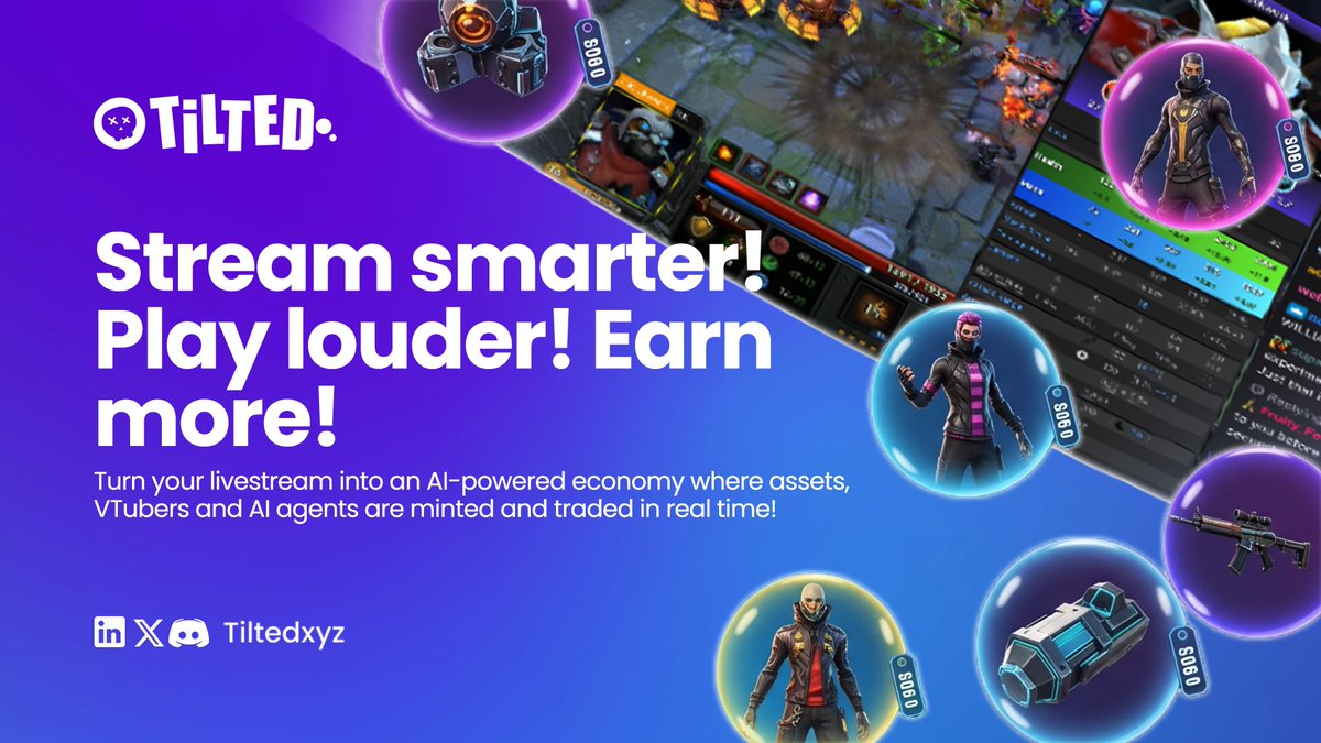 tiltedxyz's tweet image. 🎮 Stream smarter. Play louder. Earn more.

Tilted’s Streaming Marketplace transforms live gameplay into a real-time economy — where creators and fans can trade AI agents, VTubers, and tokenized game assets directly from the stream.

No ads. No middlemen. Just a seamless fusion…
