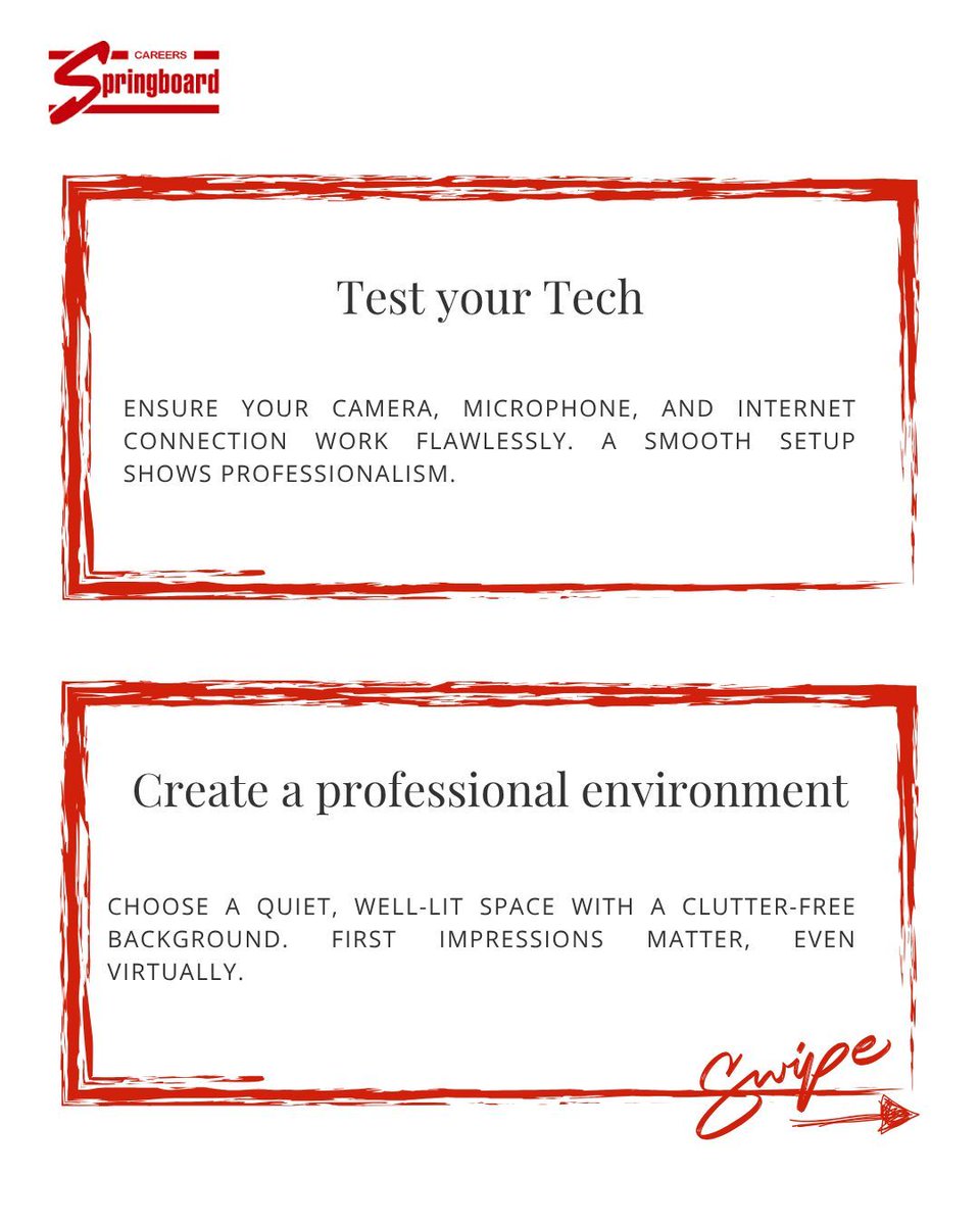 CSGX_'s tweet image. You’ve got 30 minutes to impress and only 30 seconds to make them believe you’re the one. Are you ready for your next virtual interview? 

These are some of the tips we share weekly at Career Springboard, and the support is entirely free.

#VirtualInterviewTips #CareerSupport