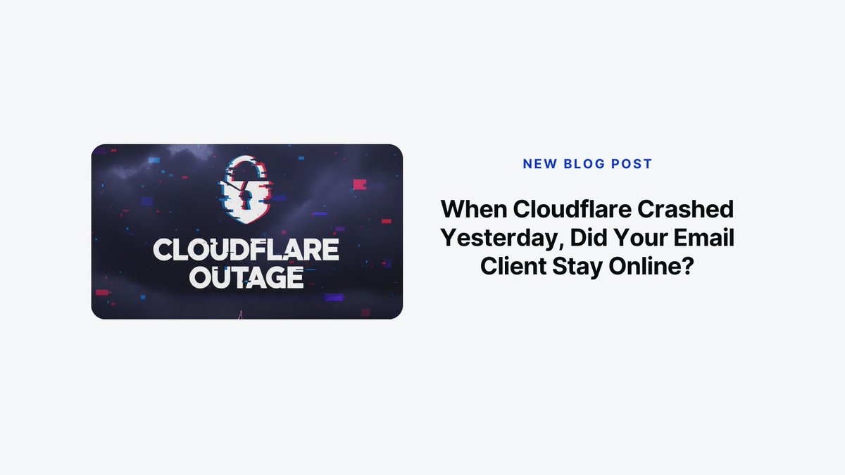 mailbird's tweet image. The internet just blinked. 📉

When Cloudflare stumbled, did your email client go down with it? If you rely 100% on webmail, you might have been locked out.

We analyzed why local resilience is the only way to truly own your data during an outage.

Link to the full story 👇