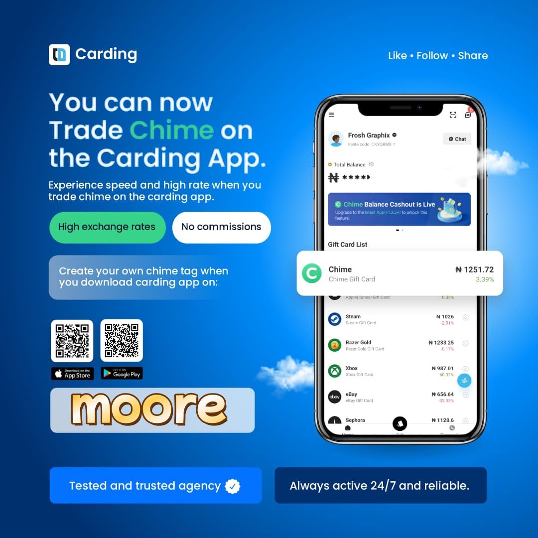 Let’s share some cash 💶 . Just download and register the Carding App using Promo Code “ MOORE “ , Drop screenshot evidence and your account 🤝 . Use Promo Code “ MOORE” when registering 👍

📲 Playstore
play.google.com/store/apps/det…

📲 App Store
apps.apple.com/ng/app/carding…
