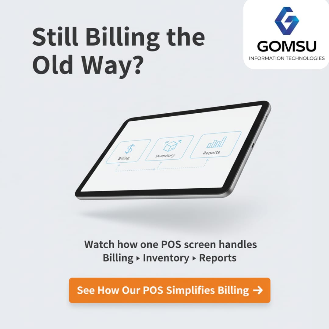 GomsuInfoTech's tweet image. Still managing billing the hard way?
Switch to a POS that handles everything in one screen — Billing, Inventory &amp;amp; Reports.
✨ Upgrade with GOMSU Information Technologies.
For more information:
💌 Sales@gomsu.in

#pos #possoftware #possystem #pointofsale #retail #smallbusiness