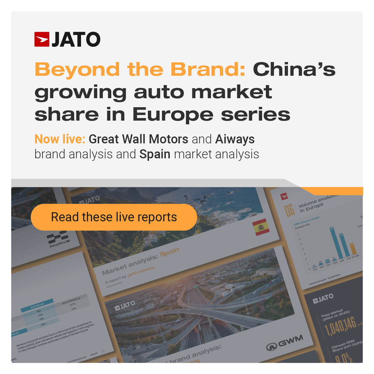 New reports live! Great Wall Motors, Aiways &amp; Spain: How Chinese brands are reshaping Europe’s EV market. Read now: hubs.li/Q03TZGll0 #JATOAdvisory #JATOInsights #ChineseOEMs