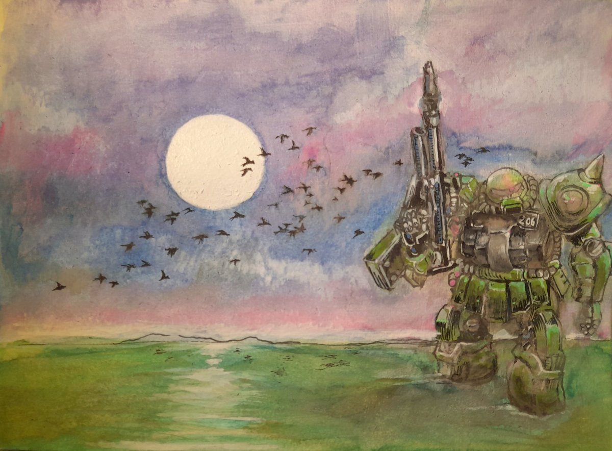 First attempt at water colors. Heres a little Zaku