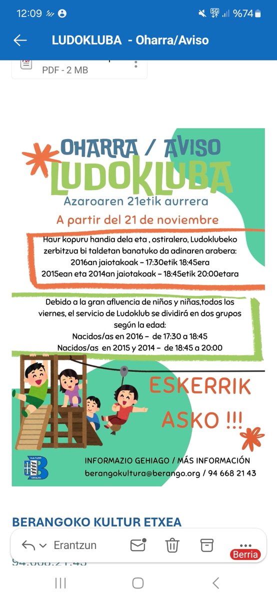 mikelsanjo6's tweet image. Para hacer frente al &quot;problema&quot; de la afluencia de niños en la Ludo hay 2 opciones:
A) Contratar 1 monitor.
B) Hacer turnos=Separar edades y reducir el tiempo. 
Parece ser que la opción B es para
@BerangokoUdala la que &quot;refuerza servicios y fomenta la cohesión y bienestar social&quot;
